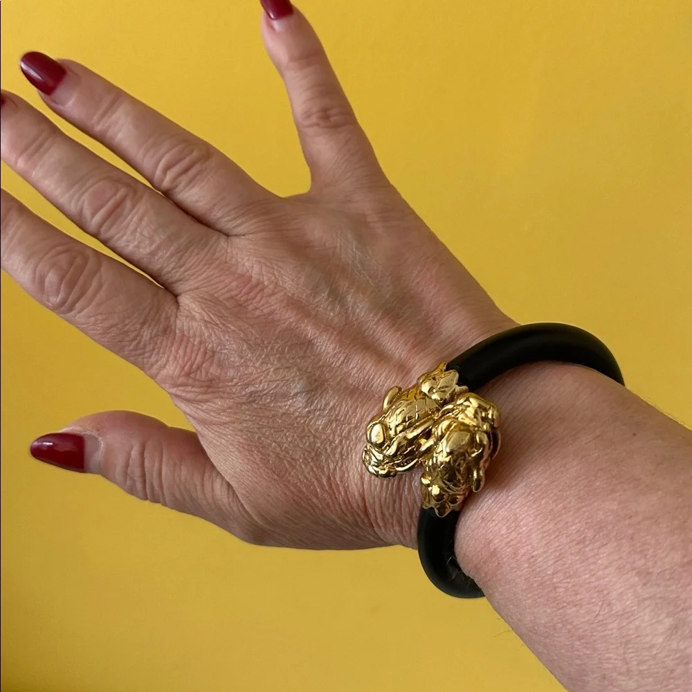 Black and Gold Bracelet with Lion Heads Unisex